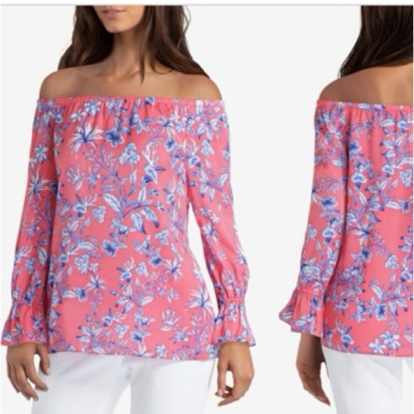 Gigi Parker Tops - NWT Gigi Parker Blue Pink Floral Off-Shoulder Top Size Medium